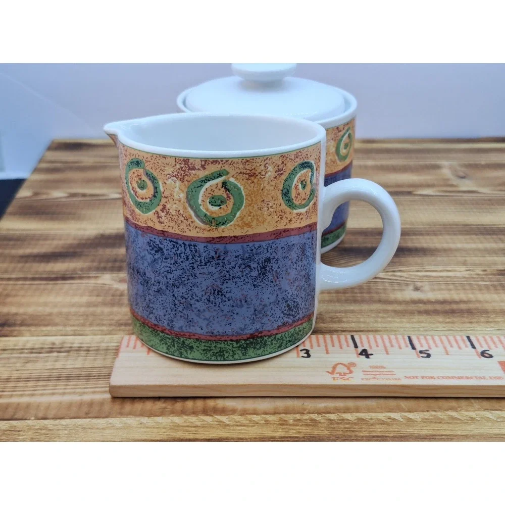 Vintage 1995 Sakura Malaga by Sue Zipkin Stoneware Creamer +‎ Sugar Bowl and Lid